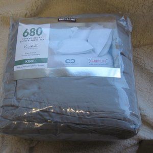Kirkland Signature 680 Thread Count Sheet Set, King, Alloy Gray, NWT
